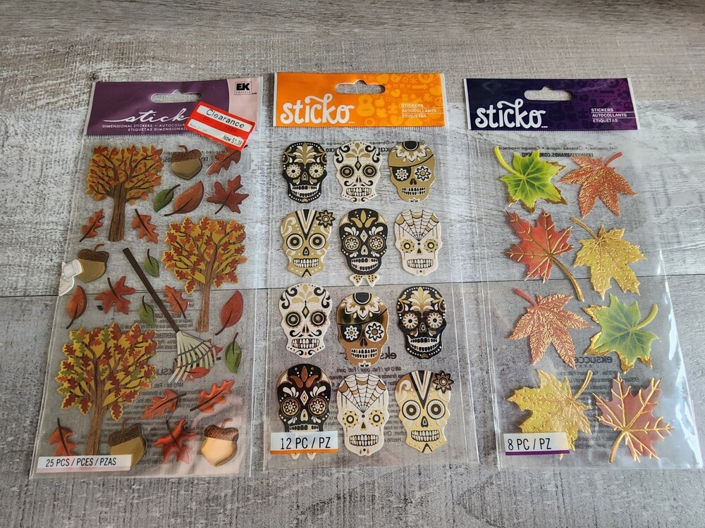 Scrapbook Stickers LOT Day of the Dead Skulls Autumn + Sticko Retired NEW #34